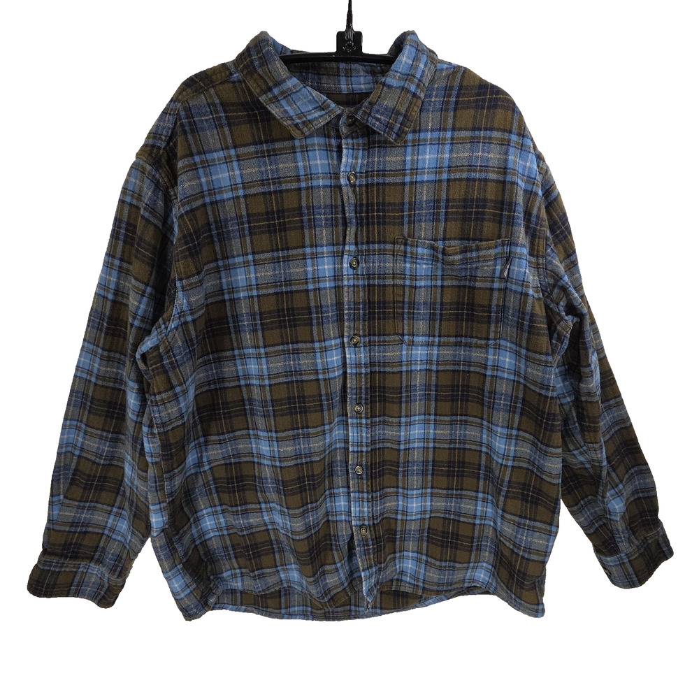 Eddie Bauer Mens XL Shirt Plaid Blue Button Up Shacket Outdoor 100% Cotton Hiker
